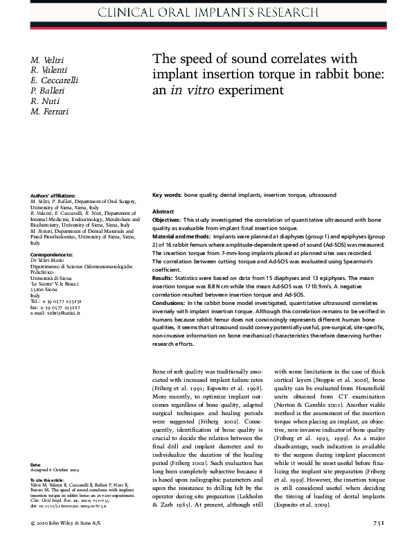 (PDF) The speed of sound correlates with implant insertion torque in ...