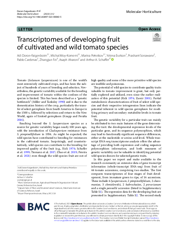 (PDF) Transcriptomes of developing fruit of cultivated and wild tomato ...