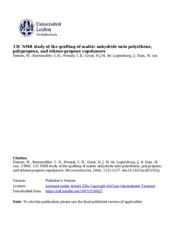 (PDF) 13 C NMR Study of the Grafting of Maleic Anhydride onto ...