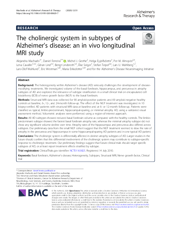 (PDF) The cholinergic system in subtypes of Alzheimer’s disease: an in ...