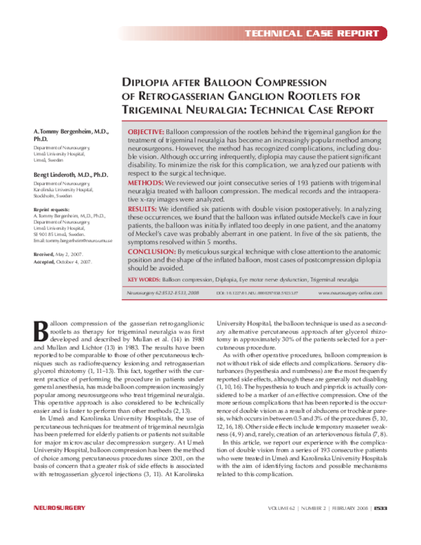 (PDF) Diplopia After Balloon Compression of Retrogasserian Ganglion ...