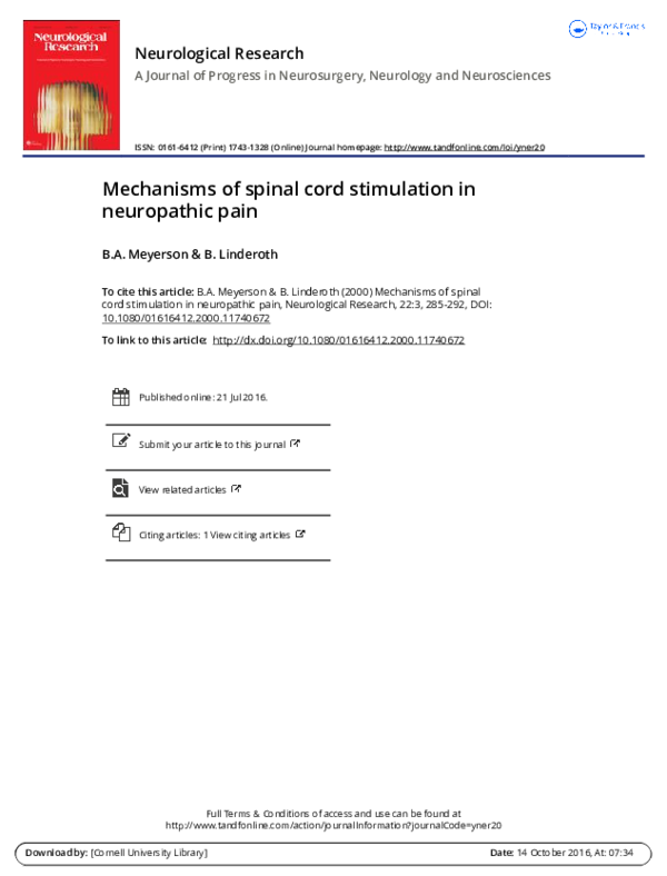 (PDF) Mechanisms of Spinal Cord Stimulation in Neuropathic and ...