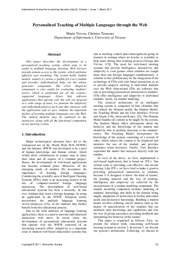 (PDF) Personalized Teaching of Multiple Languages through the Web