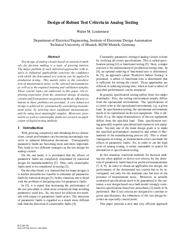 (PDF) Design of robust test criteria in analog testing