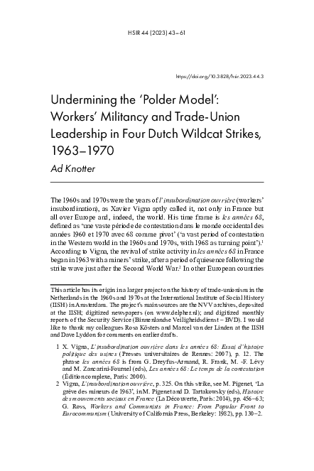 (PDF) ‘Undermining the “Polder Model”: Workers’ Militancy and Trade ...