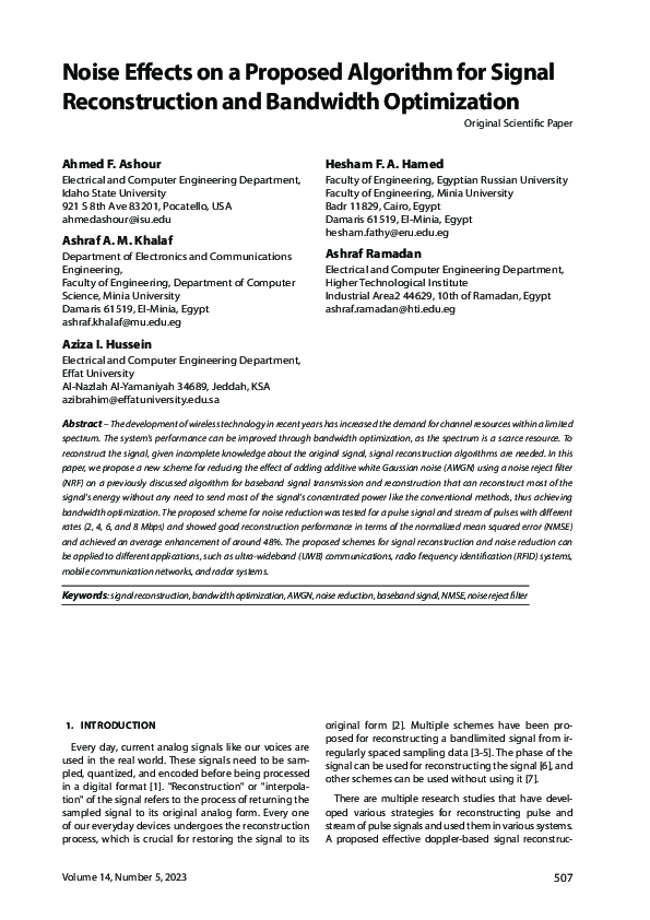 (PDF) Noise Effects on a Proposed Algorithm for Signal Reconstruction ...