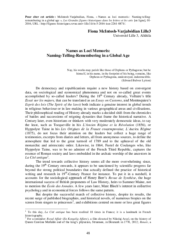 (PDF) Names as Loci Memoris: Naming-Telling-Remembering in a Global Age