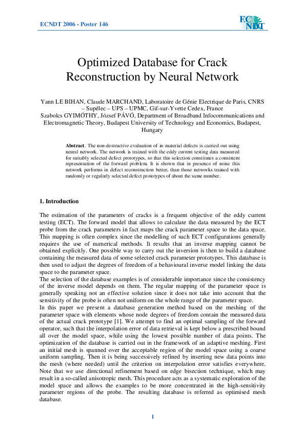 (PDF) Optimized Database for Crack Reconstruction by Neural Network