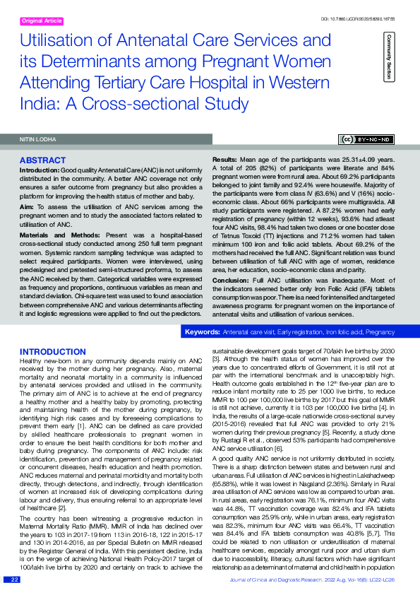(PDF) Utilisation of Antenatal Care Services and its Determinants among ...