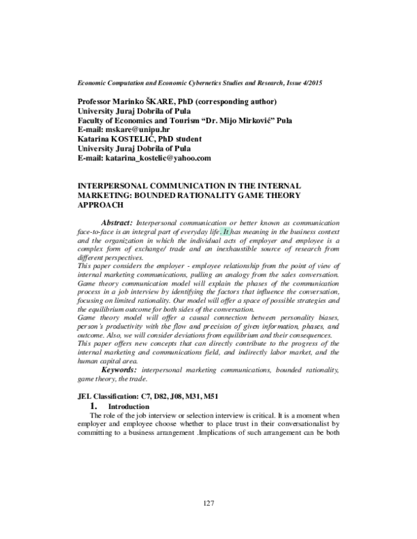 (PDF) Interpersonal communication in the internal marketing: bounded ...