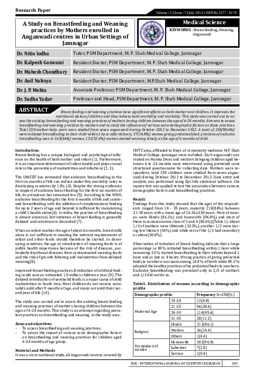 (PDF) A Study on Breastfeeding and Weaning practices by Mothers ...