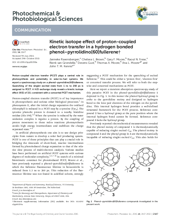 (PDF) Kinetic isotope effect of proton-coupled electron transfer in a ...