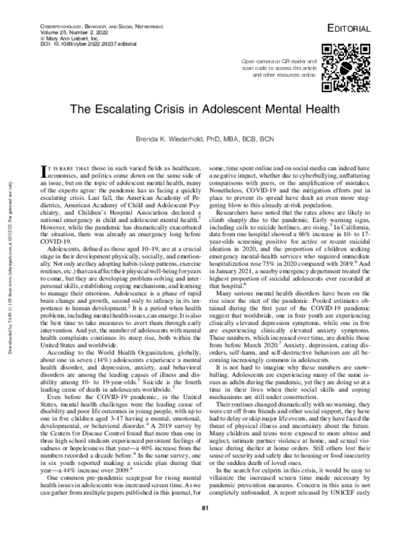 (PDF) The Escalating Crisis in Adolescent Mental Health