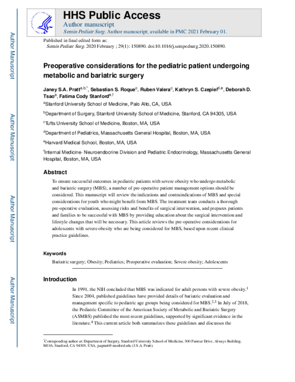 (PDF) Preoperative considerations for the pediatric patient undergoing ...