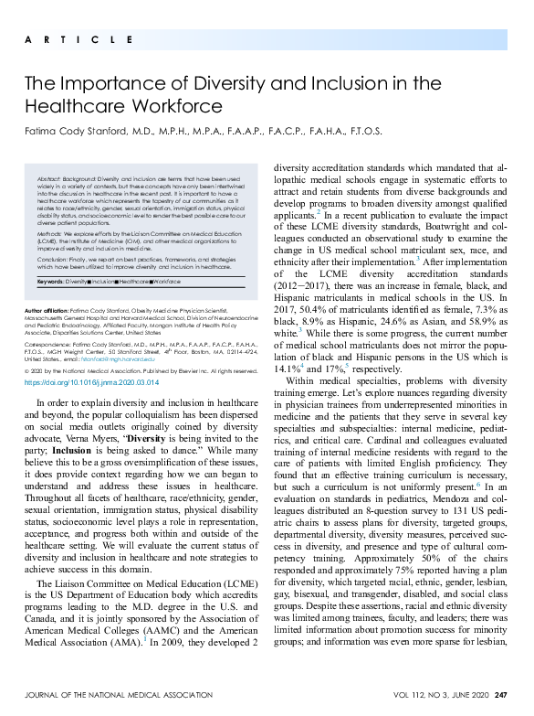 (PDF) The Importance of Diversity and Inclusion in the Healthcare Workforce