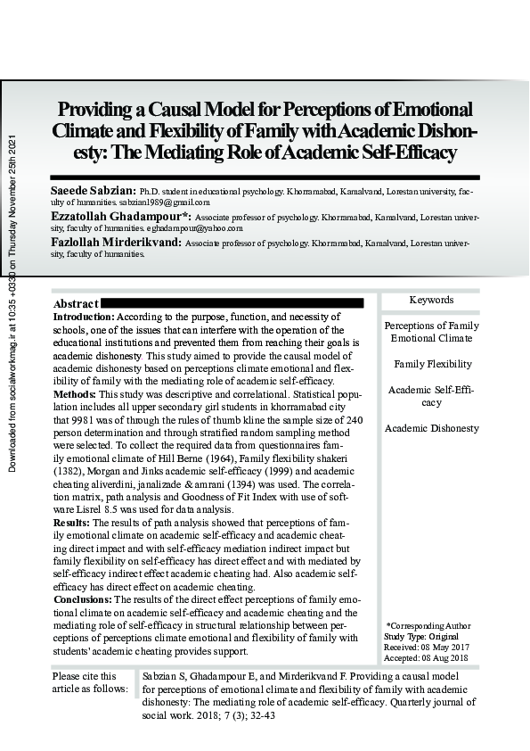 (PDF) Providing a Causal Model for Perceptions of Emotional Climate and ...