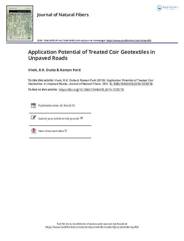 (PDF) Application Potential of Treated Coir Geotextiles in Unpaved Roads