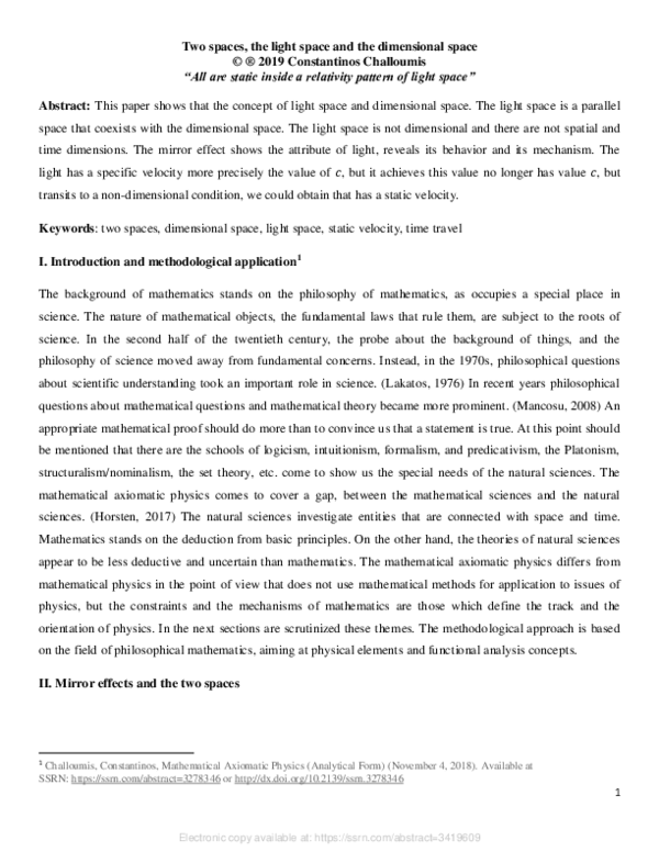 (PDF) Two Spaces, the Light Space and the Dimensional Space