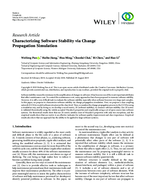 (PDF) Characterizing Software Stability via Change Propagation Simulation