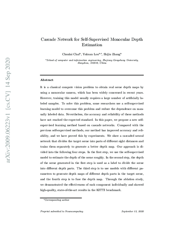 (PDF) Cascade Network for Self-Supervised Monocular Depth Estimation