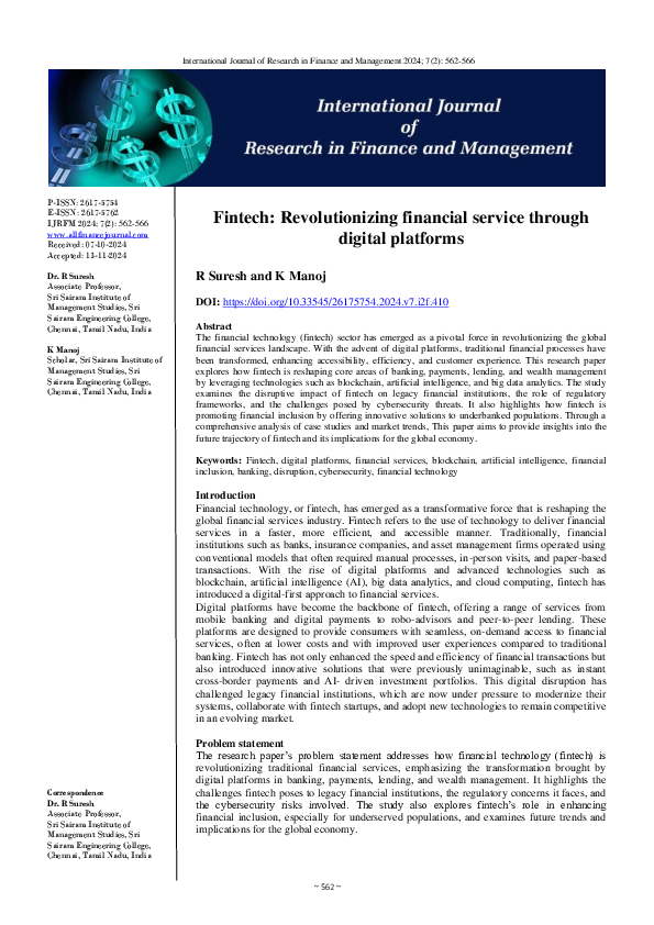(PDF) Fintech: Revolutionizing financial service through digital platforms