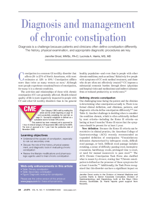 (PDF) Diagnosis and management of chronic constipation
