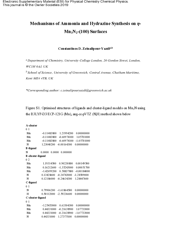 (PDF) Mechanisms of ammonia and hydrazine synthesis on η-Mn3N2-(100 ...