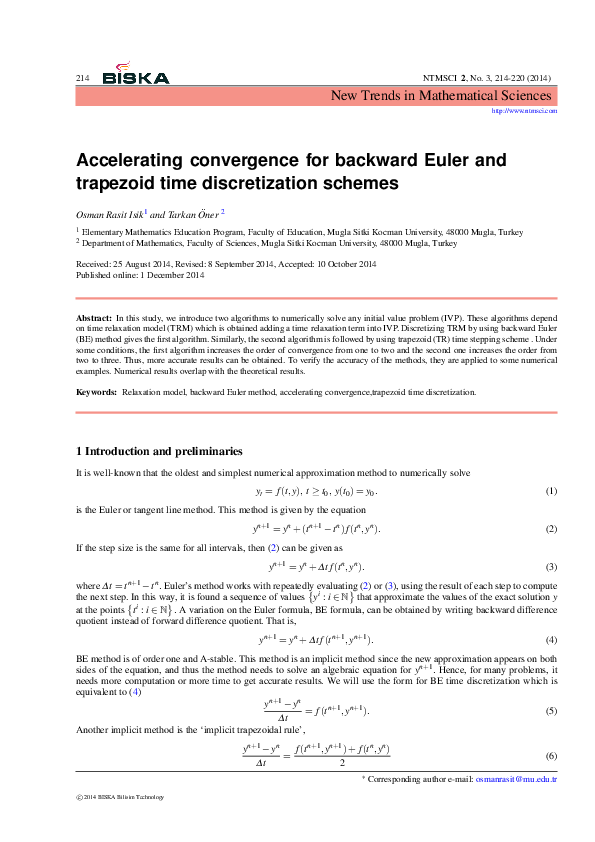 (PDF) Accelerating convergence for backward Euler and trapezoid time ...