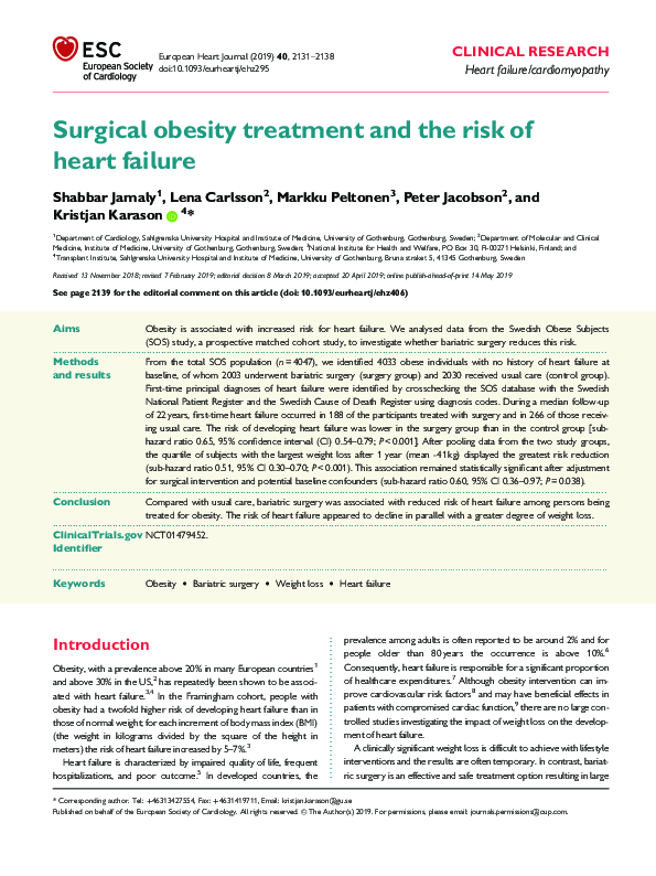 (PDF) Surgical obesity treatment and the risk of heart failure