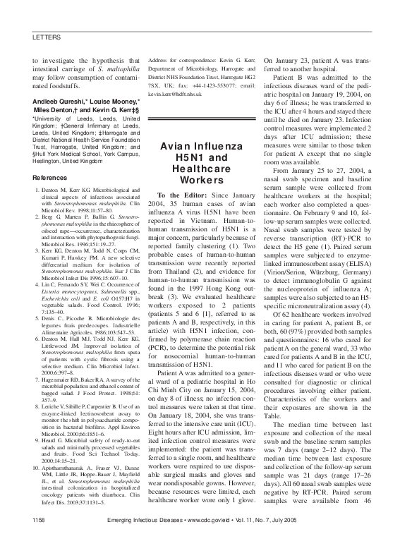 (PDF) Avian Influenza H5N1 and Healthcare Workers