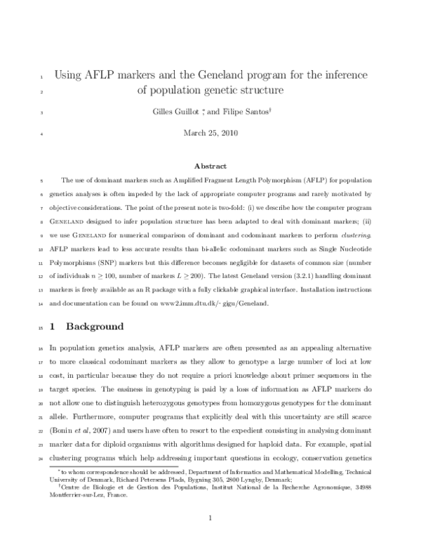 (PDF) Using AFLP markers and the Geneland program for the inference of ...