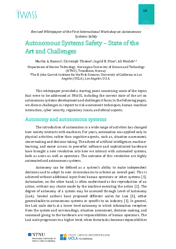 (PDF) Autonomous Systems Safety – State of the Art and Challenges