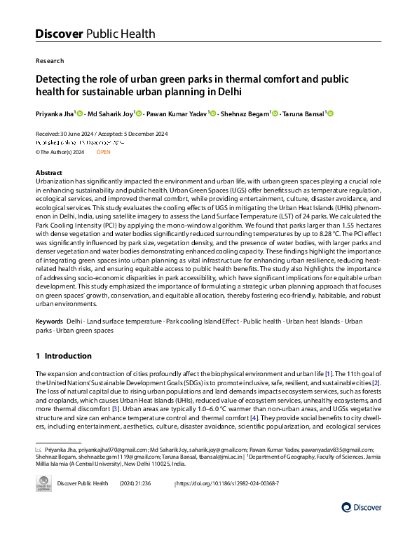 (PDF) Detecting the role of urban green parks in thermal comfort and ...