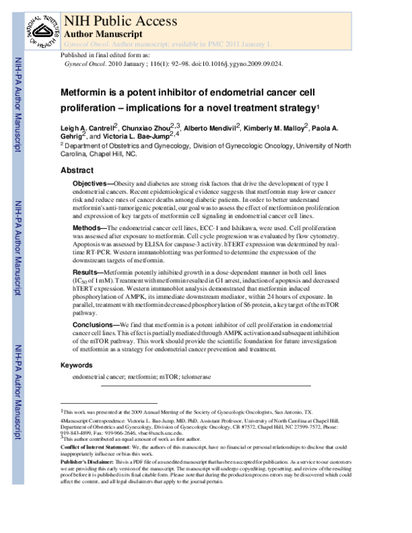(PDF) Metformin is a potent inhibitor of endometrial cancer cell ...
