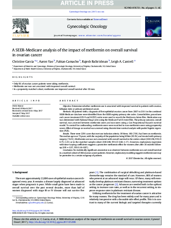 (PDF) A SEER-Medicare analysis of the impact of metformin on overall ...
