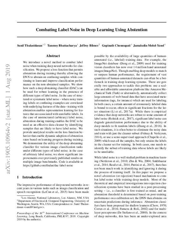 (PDF) Combating Label Noise in Deep Learning Using Abstention