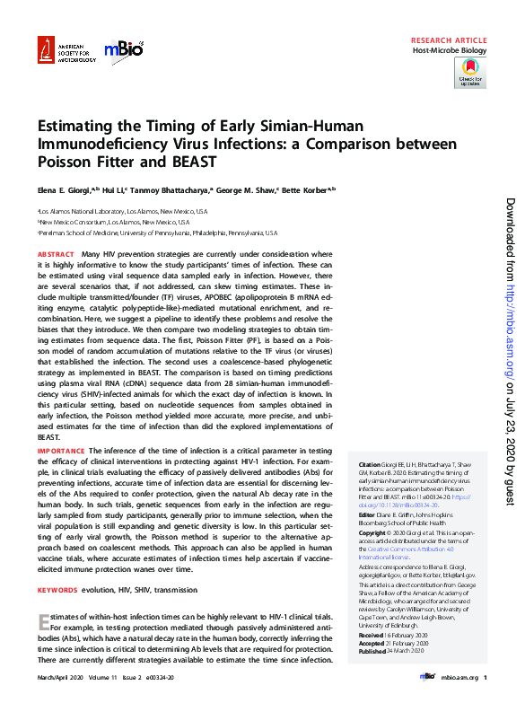 (PDF) Estimating the Timing of Early Simian-Human Immunodeficiency ...