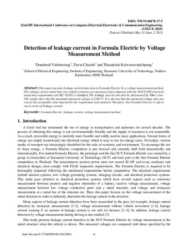 (PDF) Detection of Leakage Current in Formula Electric by Voltage ...