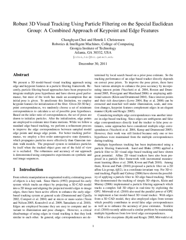 (PDF) Robust 3D visual tracking using particle filtering on the special ...