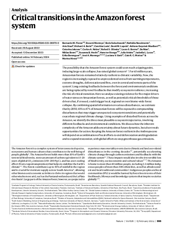 (PDF) Critical transitions in the Amazon forest system
