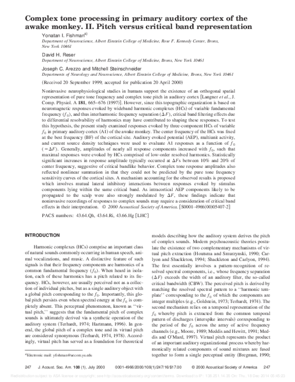 (PDF) Complex tone processing in primary auditory cortex of the awake ...