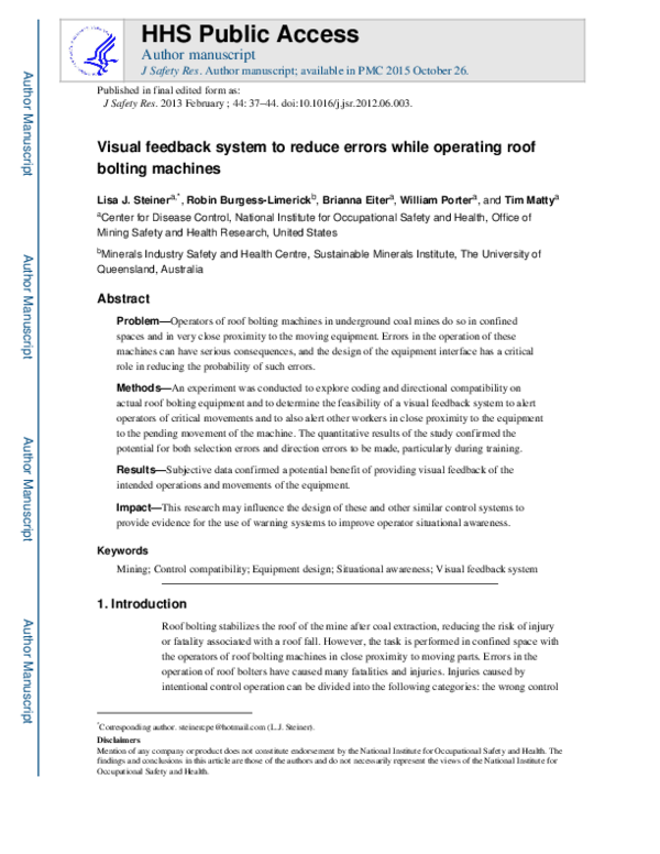 (PDF) Visual feedback system to reduce errors while operating roof ...