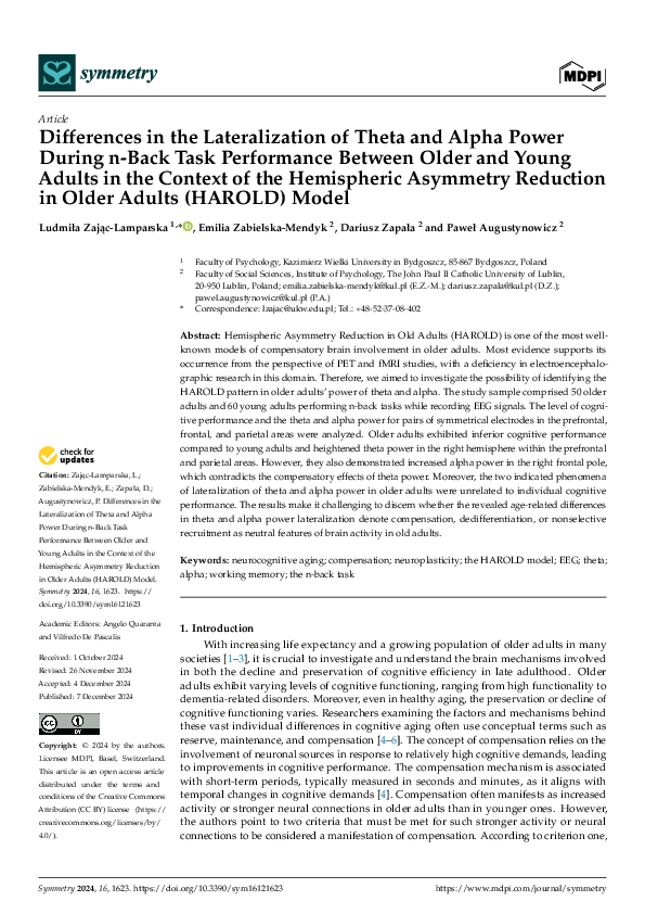 (PDF) Differences in the Lateralization of Theta and Alpha Power During ...