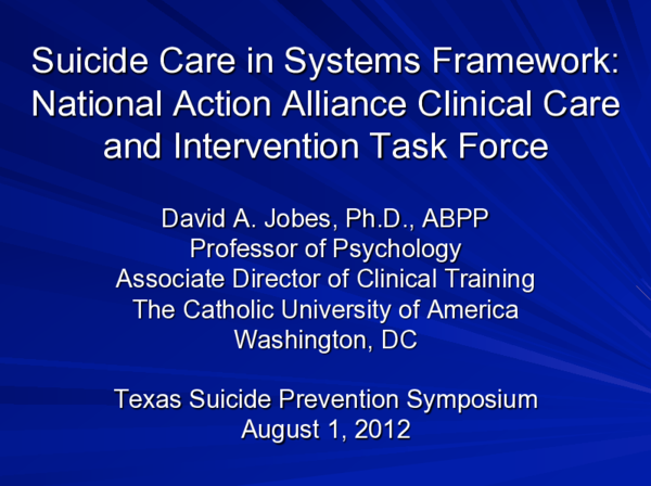 (PDF) Suicide Care in Systems Framework: National Action Alliance ...