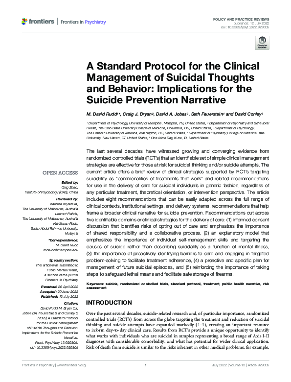 (PDF) A Standard Protocol for the Clinical Management of Suicidal ...