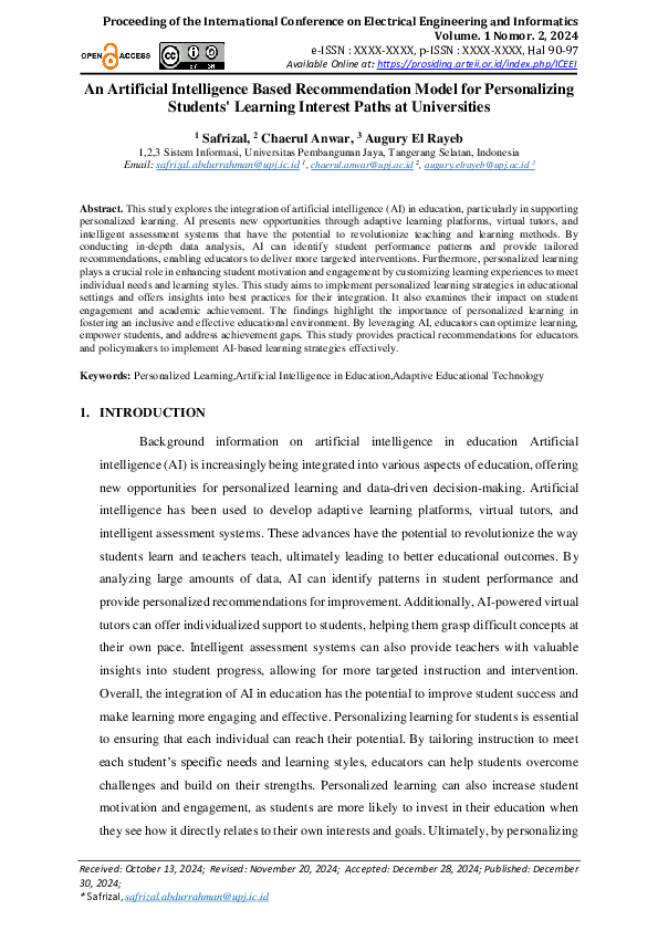 (PDF) An Artificial Intelligence Based Recommendation Model for ...