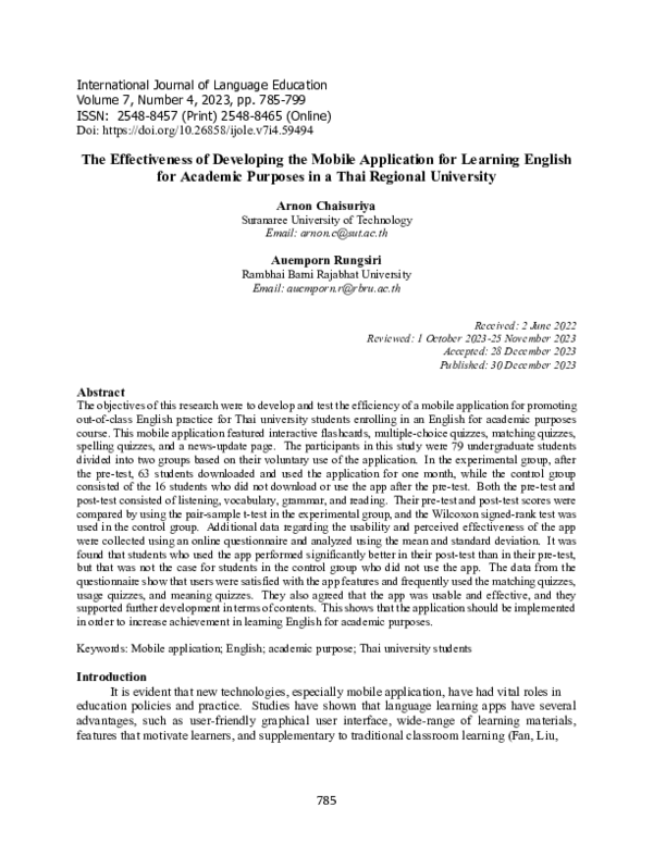 (PDF) The Effectiveness of Developing the Mobile Application for ...