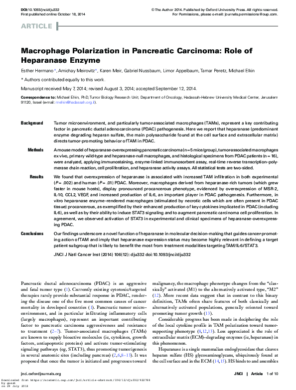 (PDF) Macrophage Polarization in Pancreatic Carcinoma: Role of ...