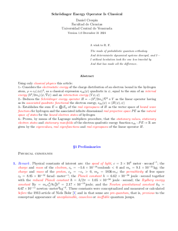 (PDF) Schrödinger Energy Operator is Classical