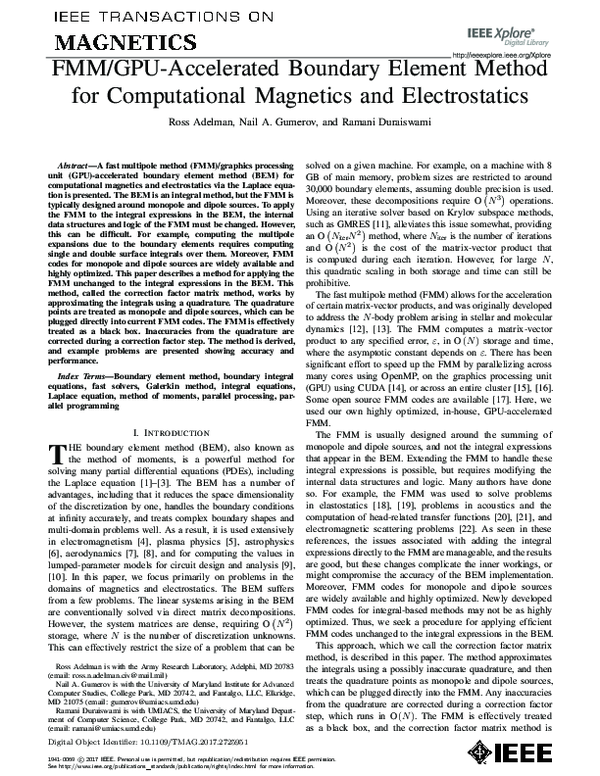 (PDF) FMM/GPU-Accelerated Boundary Element Method for Computational ...